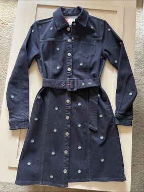 Preppy Ted Baker Embroidered Navy Belted Trench Coat/Dress